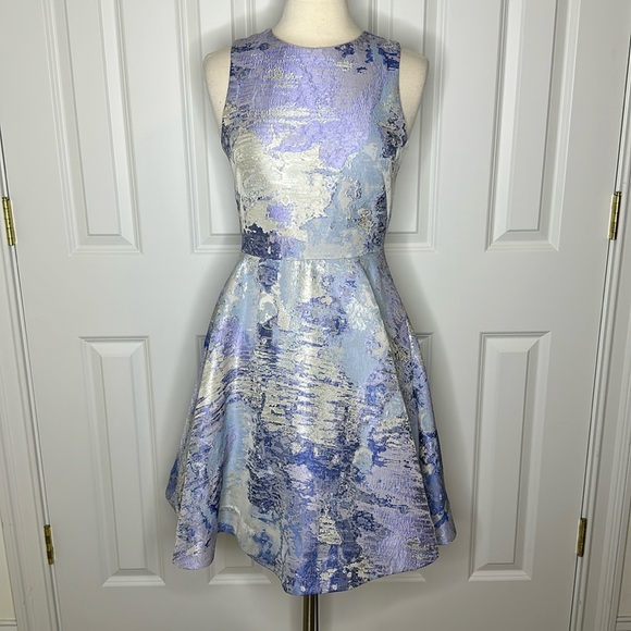 Alice Walk Sleeveless Flare Metallic Watercolor Dress Sz6 - Picture 1 of 7